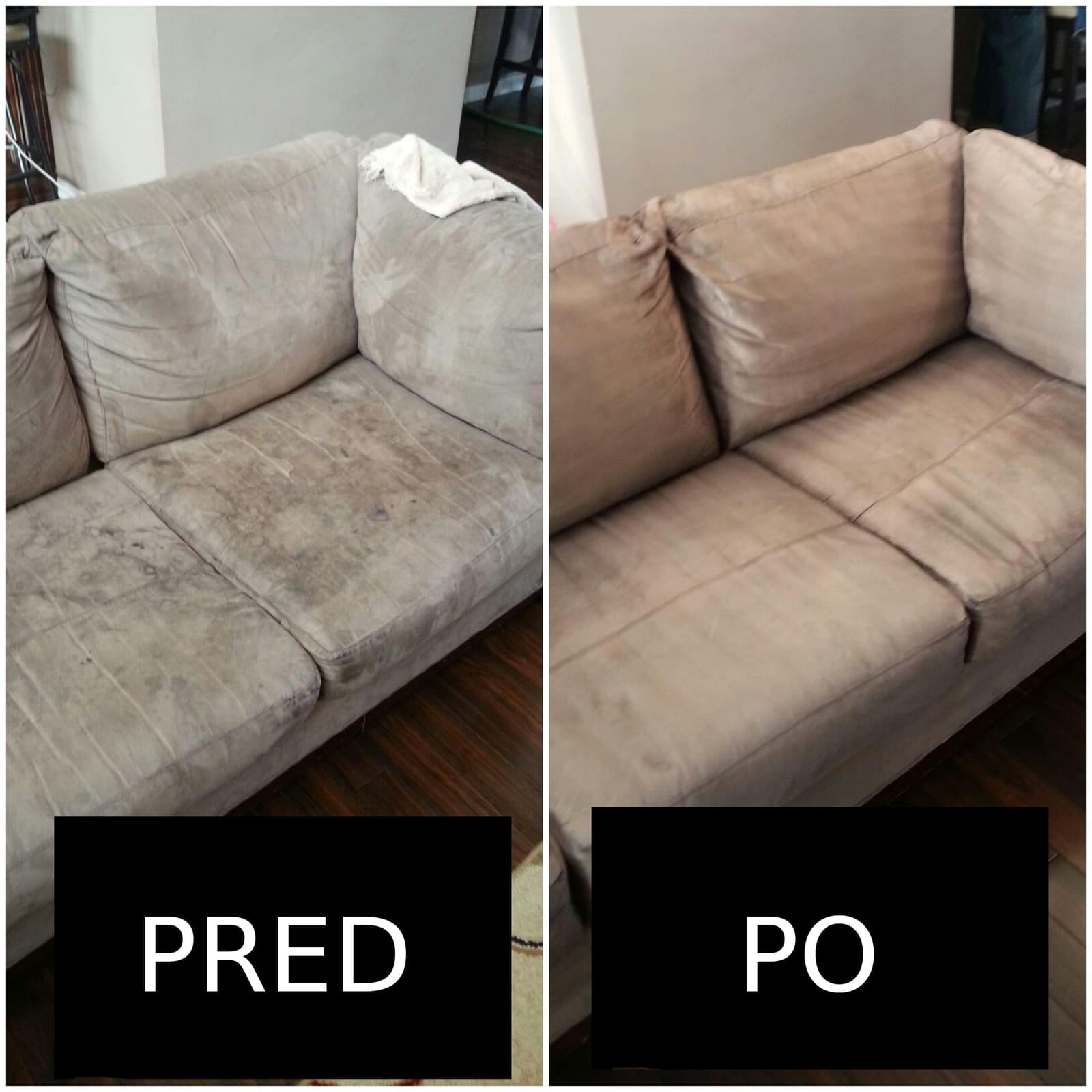 Tepovanie béžovej sedačky pred a po